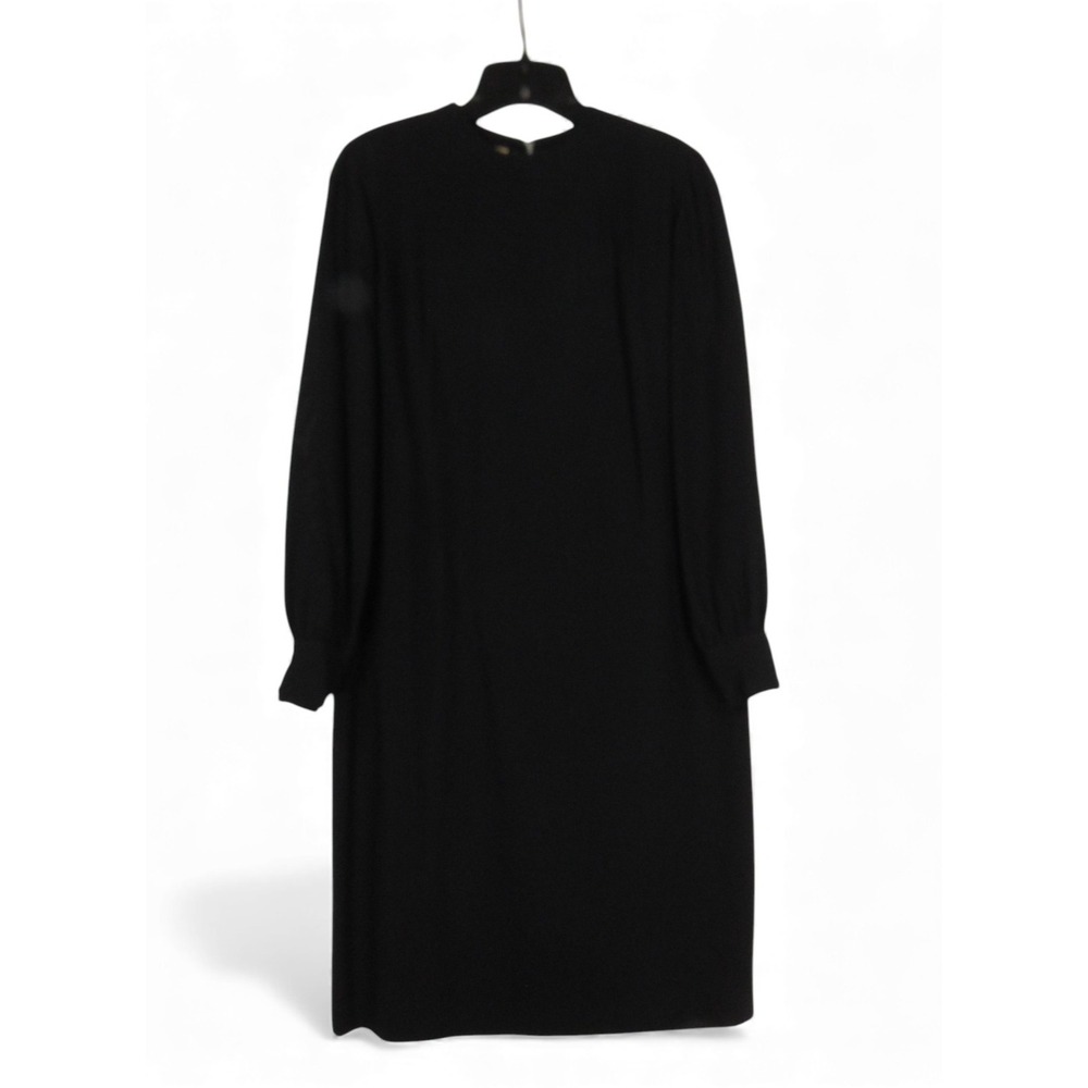 VTG BOBBIE BROOKS Black CREPE Semi Sheer Sleeve ZIP BACK Sheath Dress Sz 8